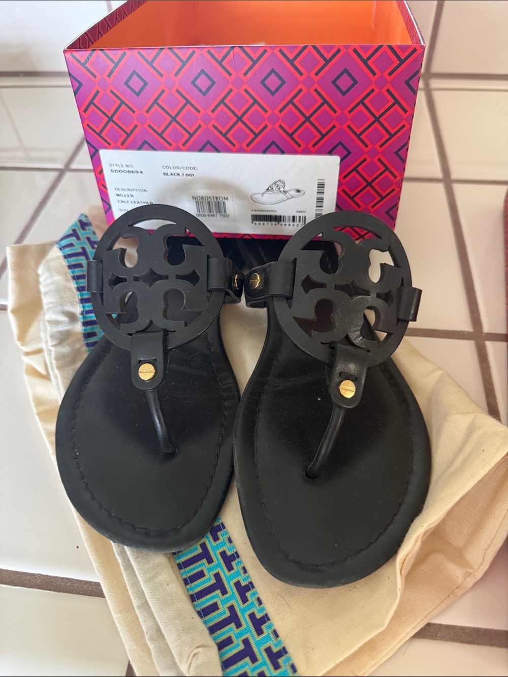 Tory Burch Black Miller Logo Thong Sandals
